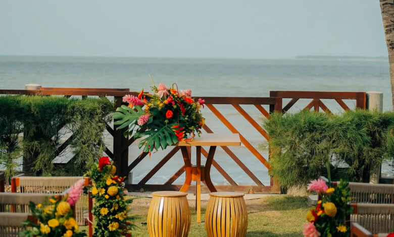 Vista do Oiti Beach Resort, em Tutóia, com estrutura para eventos corporativos à beira-mar no litoral do Maranhão.